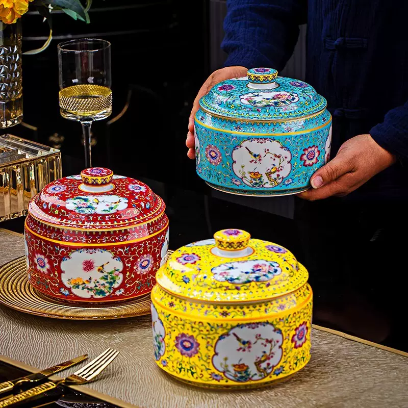 景德镇珐琅彩陶瓷茶叶罐小号带盖防潮家用普洱白茶绿茶储物罐厂家