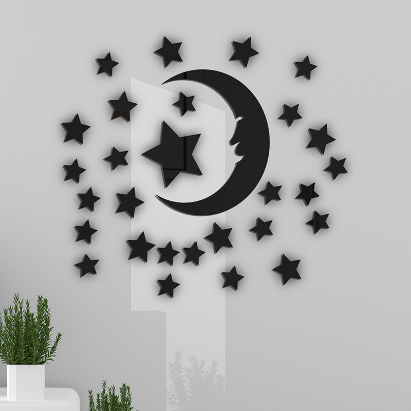 3d Mirror Wall Stickers Star And Moon Acrylic Background Decor_voghion.com