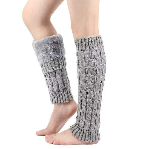 Japanese-style padded fuzzy sock covers for warmth, plush socks for ladies, leg warmers, foot warmers, cross-border knitted cabled warm leg covers