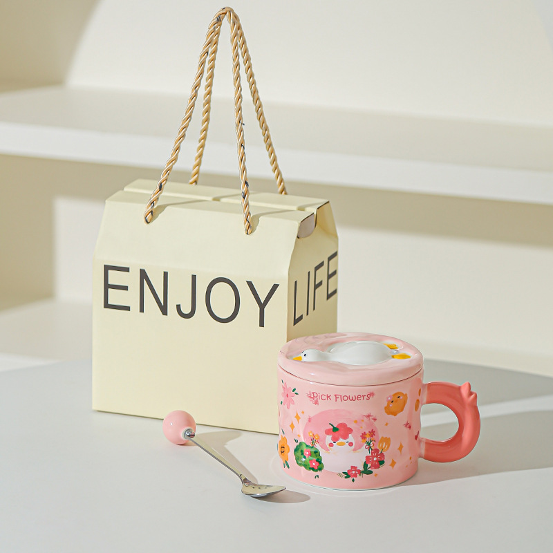 Taza retro de alto valor Taza de cerámica artística Regalo de cumpleaños para niñas, novia, regalo de mano, caja de regalo