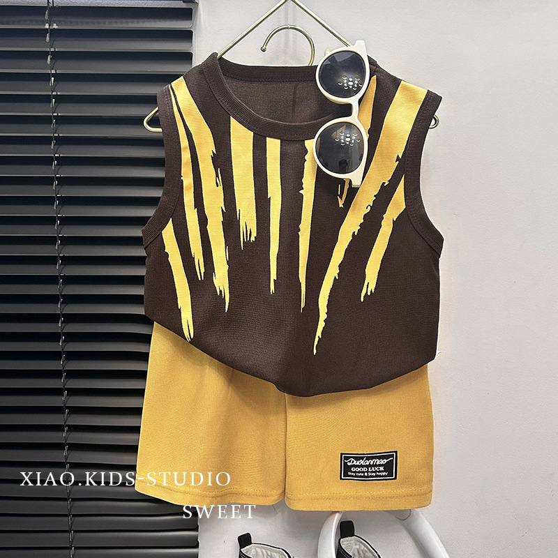 Summer New Children's Vest Suit for Boys and Girls, Short-Sleeved Shorts Two-Piece Set, Summer Children's Clothing, Korean Style Trendy Children's Suit