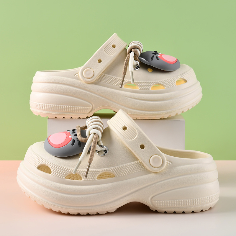 Women's Summer Outdoor Clogs Hollow Breathable Sandals Eva Thick Sole Non-Slip Cartoon Kitten Camping Closed-Toe Slippers