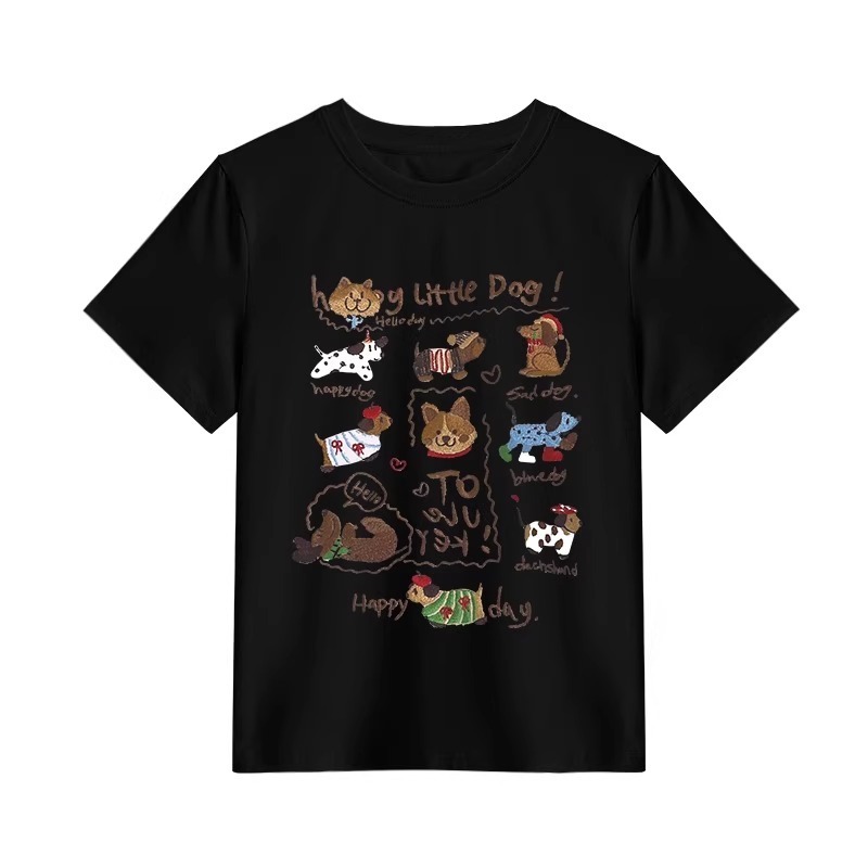 ネイビーブルーの純綿半袖Tシャツ女性用2025インターネットセレブ人気アメリカンプリントトップス右肩ラウンドネックホットガールシャツ|undefined
