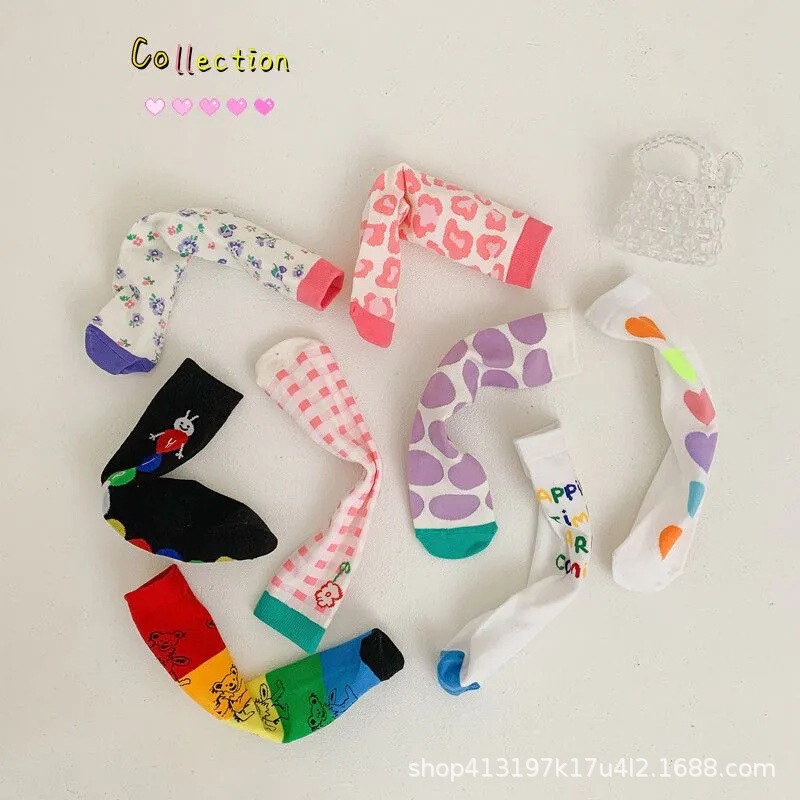Girls Socks Long Socks Outer Wear Trendy ins Heart Leopard Print Straight Socks Without Heel Cotton Cute Girls Mid-calf Socks Girls Socks Long Socks Outer Wear Trendy ins Heart Leopard Print Straight Socks Without Heel Cotton Cute Girls Mid-calf Socks