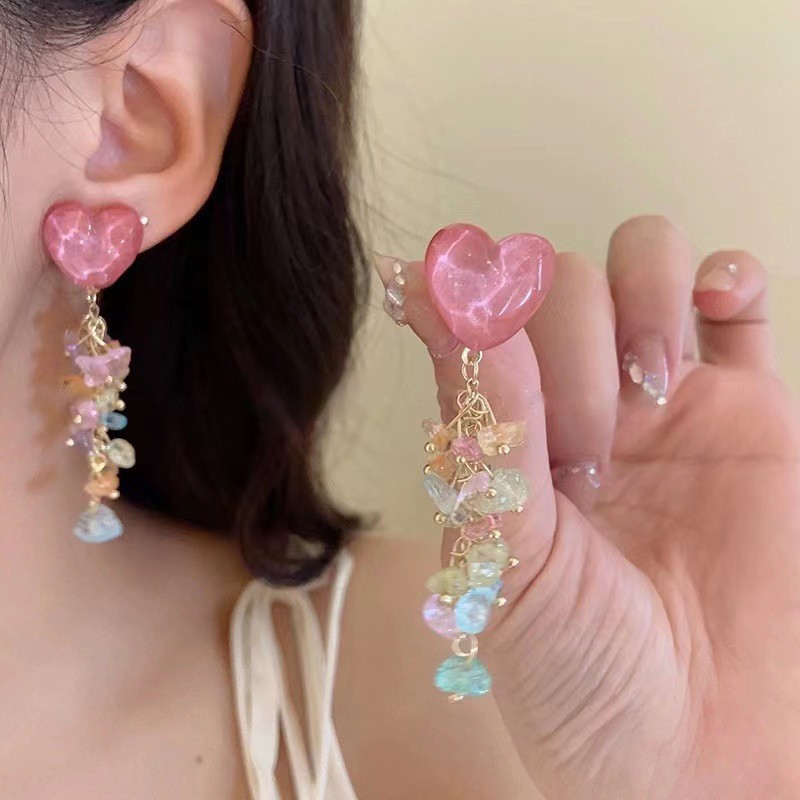 Aguja de plata flor rosa borla estilo vacaciones pendientes verano dulces y exquisitos pendientes pequeños pendientes de diseño fresco mujeres