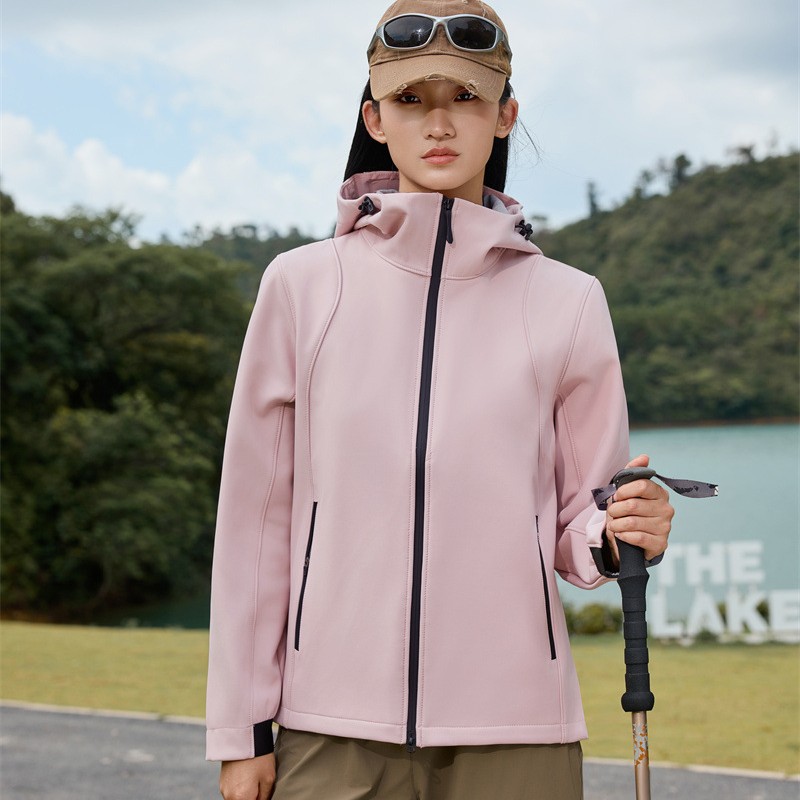 Women's Soft Shell Jacket, Outdoor Granular Velvet Hooded, Fashionable, Sports and Leisure, Outdoor Windproof and Waterproof, Classy Trendy