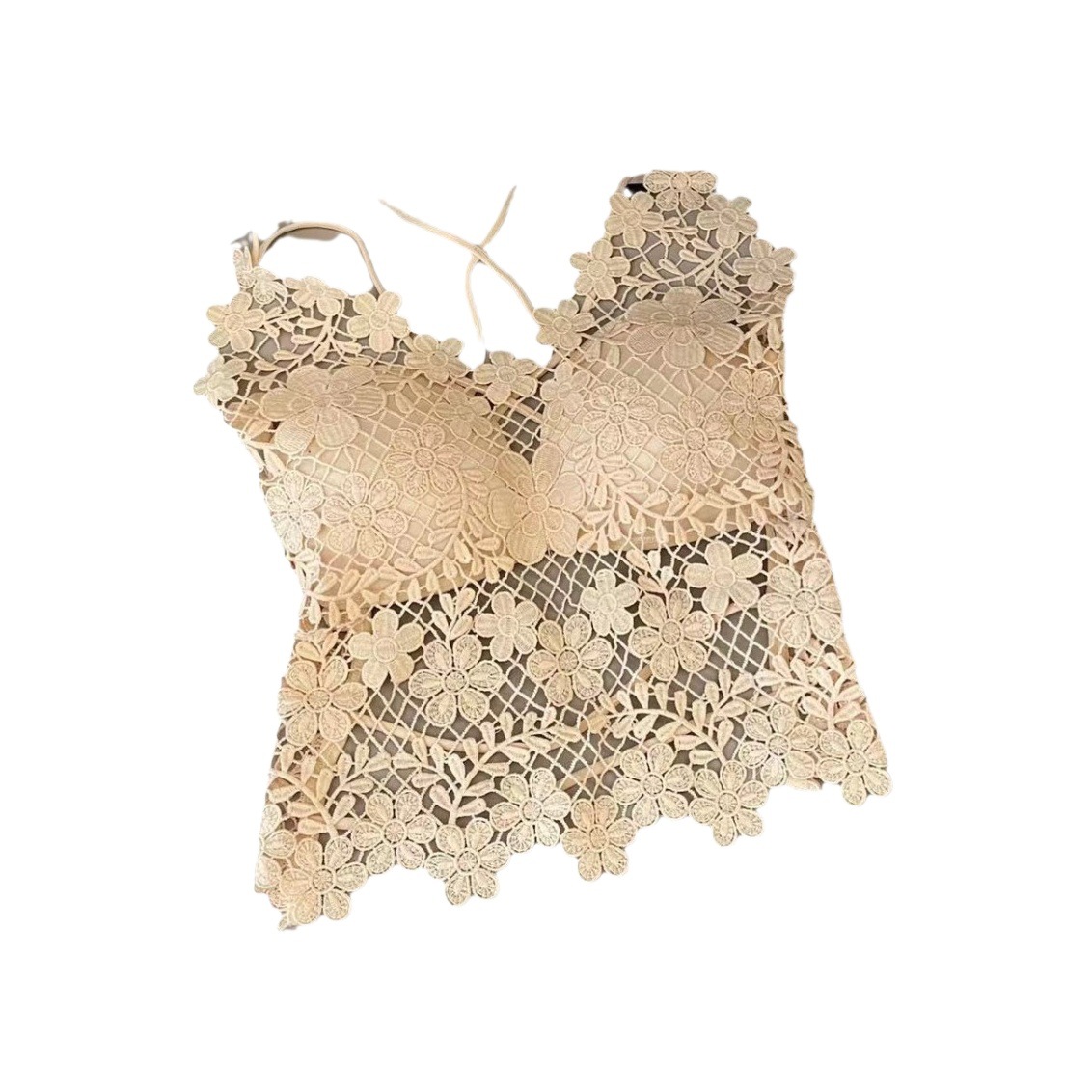 New Lace Xia Mei Back Fixed Cup Polyester Sling Integrated Anti-walking Everbright Backless Sexy Vest Underwear for Women