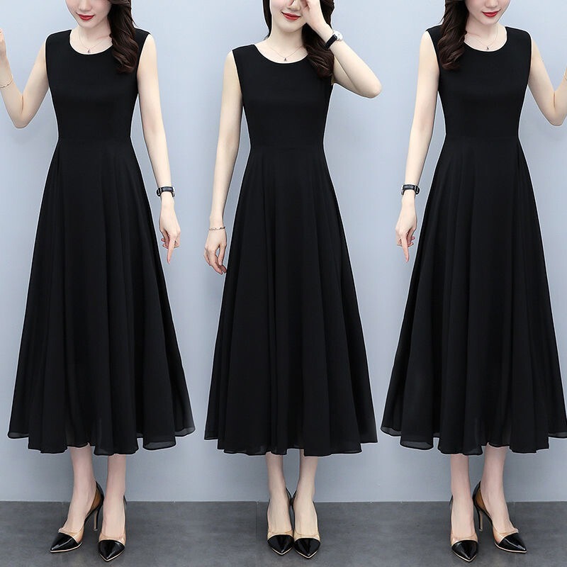 2024 Summer New Sleeveless Black Elegant dress Mother's Western Style Slim Belly Covering Long Dress 2024 Summer New Sleeveless Black Elegant dress Mother's Western Style Slim Belly Covering Long Dress
