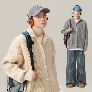 Lazy Style Japanese Style High-Neck Cardigan Knitwear Men's Autumn and Winter New High-End Pure Color Knitwear Loose Stand-Up Collar Jacket