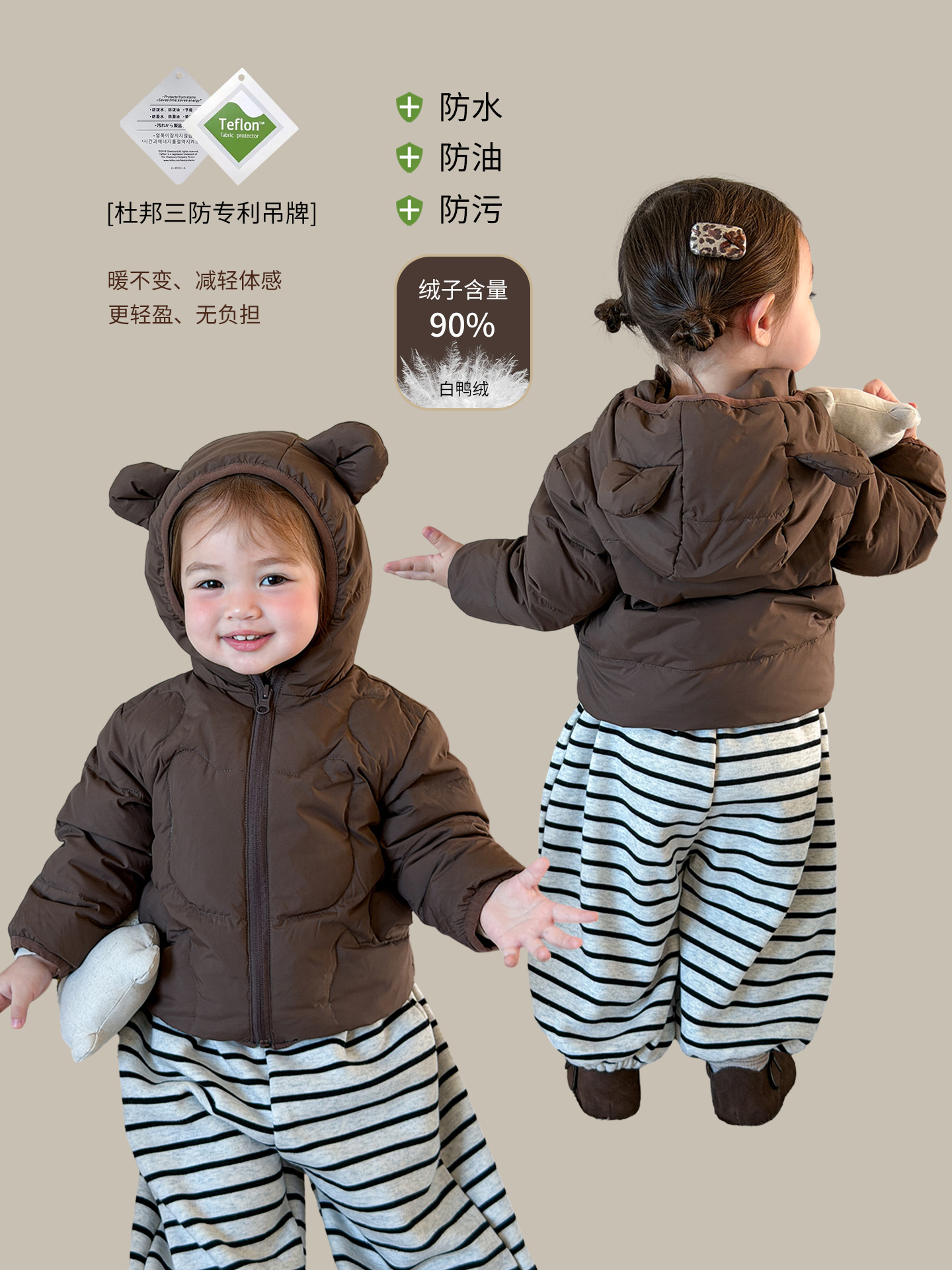 Sugar Pear ropa infantil de invierno de niñas 2025 aire 90 blanco de goma de seda tres abrigos para niños ropa de bebé