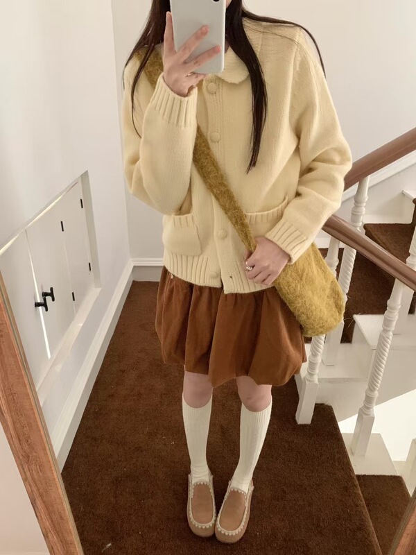蓝色小香风毛衣外套女25秋新款高级感慵懒宽松韩系短款针织开衫冬|undefined