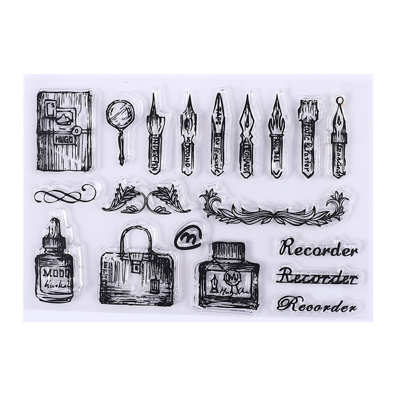 Silicone transparente sello retro icono de oficina sello diario DIY álbum de fotos tarjetas decoración material de cuentas al por mayor