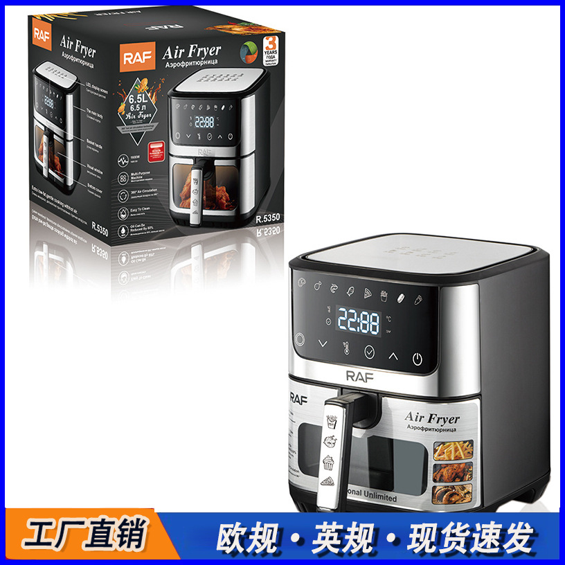 Freidora de aire transfronteriza estándar europea y americana Freidora eléctrica de pantalla digital doméstica inteligente multifuncional de gran capacidad 6.5L sin aceite
