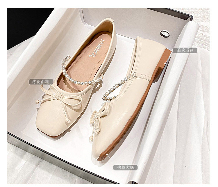 Giày Mary Jane nữ mũi vuông đính nơ, ngọc trai và đá pha lê, gót thấp dưới 3 cm — Màu mơ chi tiết 5