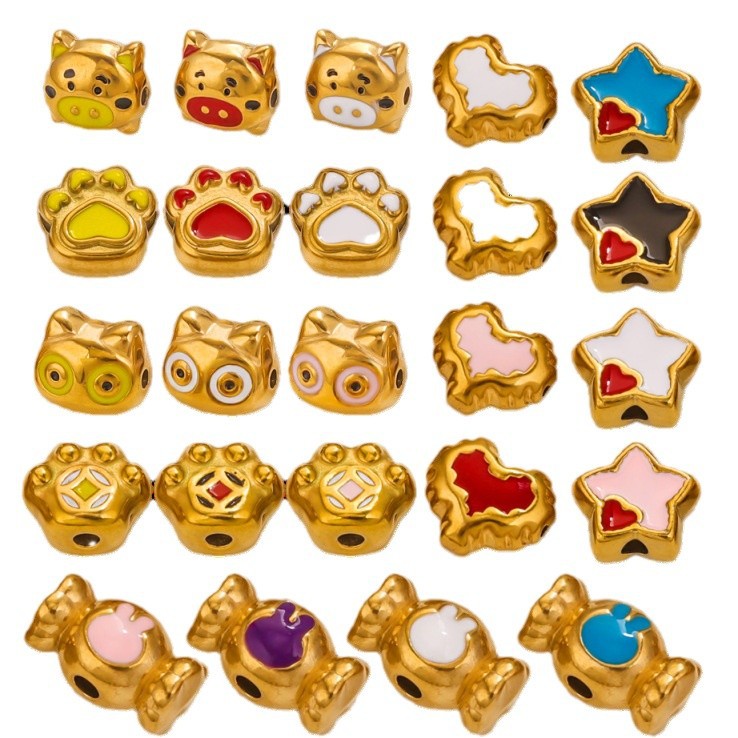 Acero inoxidable goteo de aceite gran agujero dibujos animados cuentas de acero de titanio cuentas espaciadoras accesorios lindos joyas de pulsera DIY accesorios