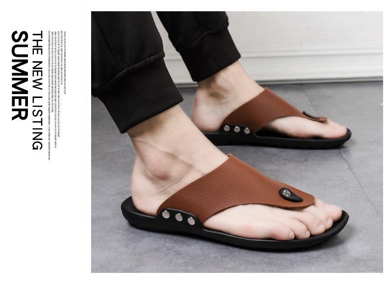 New casual men's herringbone slippers Korean version minimalist flat bottomed beach shoes fashionable and comfortable_voghion.com
