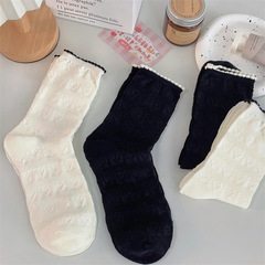 Love Heart Women Spring and Autumn Style Korean Version Medium Calf Ins Japanese Lace Jk Socks Summer Simple Matchable Diamond Pattern Socks