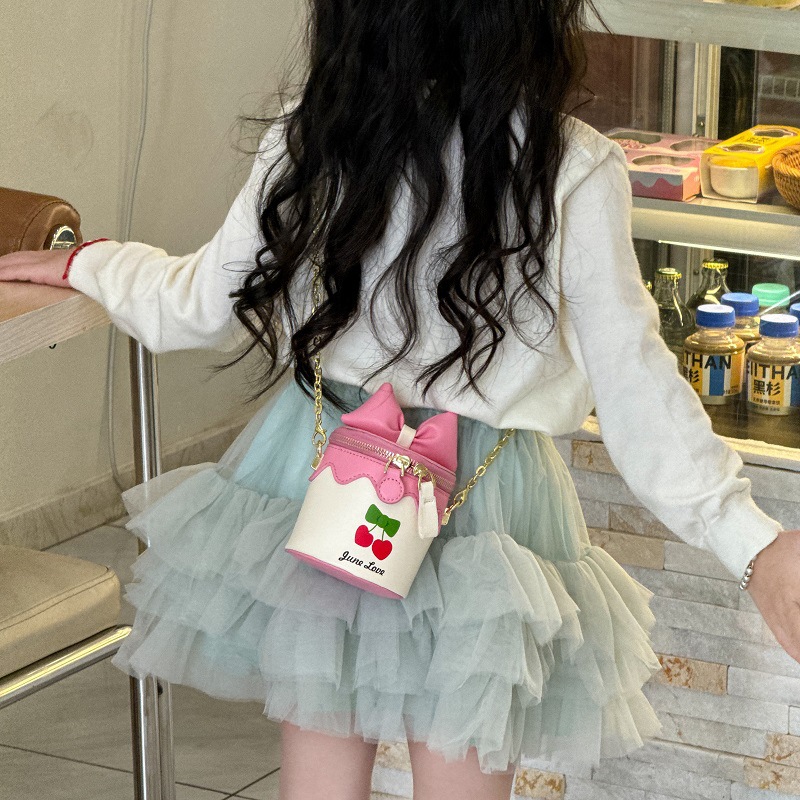 Pequeño bolso de hombro fresco mini niña lindo lazo cereza estampado bebé bolso de cubo nuevo bolso para niños