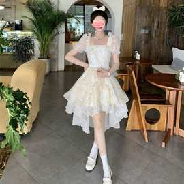 富家千金连衣裙碎花仙女裙春夏纯欲芭蕾裙蓬蓬裙蛋糕裙跨境抖音潮