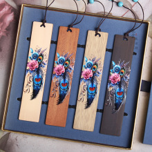彩绘四色羽生花书签古风鸟语花香书签永生花创意礼品书签送闺蜜