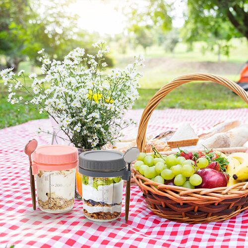 Overnight Oatmeal Mason Jar Yogurt 12oz Breakfast Cup Milk Glass Cup with Spoon and Lid Measuring Salad Cup