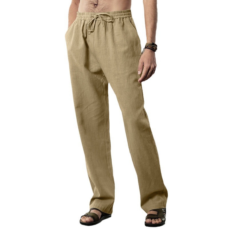 Transfronterizo Amazon primavera y verano hombre pantalones de piernas anchas delgados transpirables algodón y lino sueltos pantalones deportivos casuales de dos piezas para hombres
