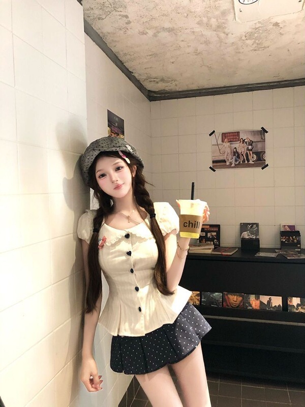 2026 New Korean Style Sweet Girl Style Doll Collar Short-Sleeved Shirt Top for Women + Polka Dot Pleated Skirt Two-Piece Set 2026 New Korean Style Sweet Girl Style Doll Collar Short-Sleeved Shirt Top for Women + Polka Dot Pleated Skirt Two-Piece Set
