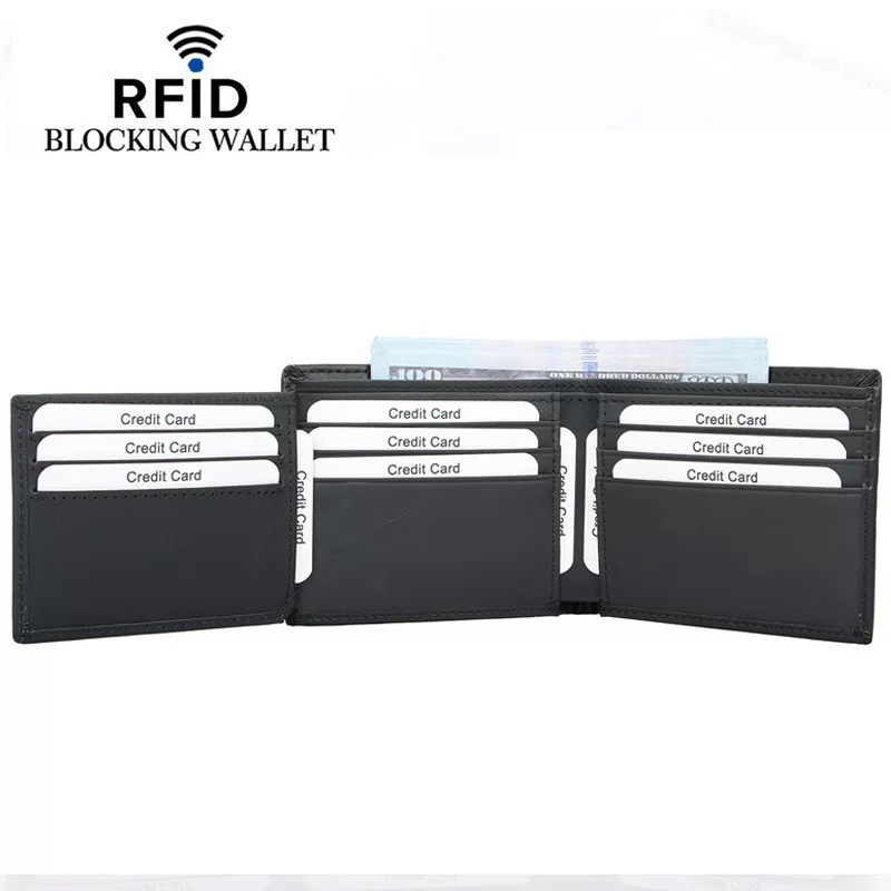 [Мужской короткий бумажник с несколькими слотами для карт RFID натуральная кожа]