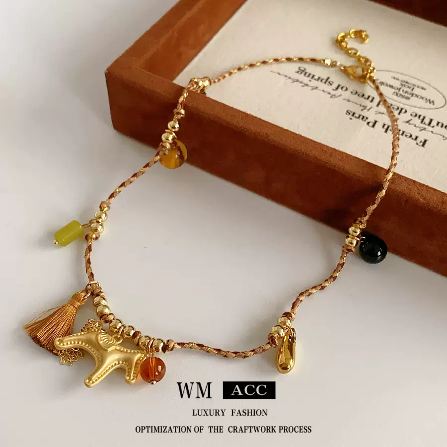 复古美拉德编织小马吊坠项链时尚简约百搭锁骨链设计感小众饰品女