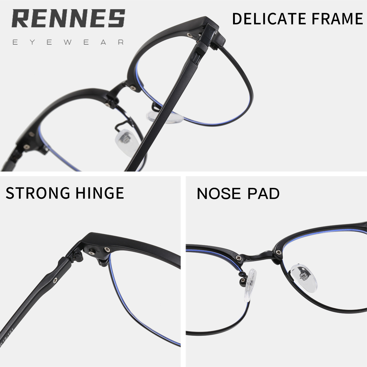 2024 nuevo retro cuadrado metal medio marco negocio anti-azul luz gafas hombres simple ultra-ligero miopía marco gafas