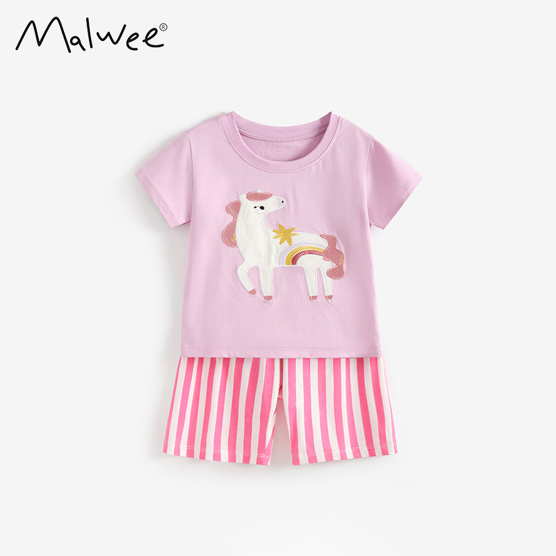 Malwee transfronterizo niñas dos piezas de verano nuevo estilo europeo y americano para niños pequeños adorables niñas pequeñas conjuegos de niños casuales