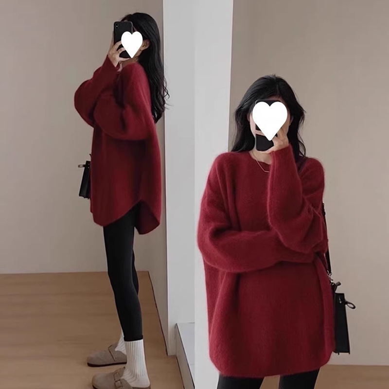 Knitted Sweater Blue Mid-Length Style Covers the Buttocks, Lazy Style Winter Wear Shark Pants Matchinging Tops for Women