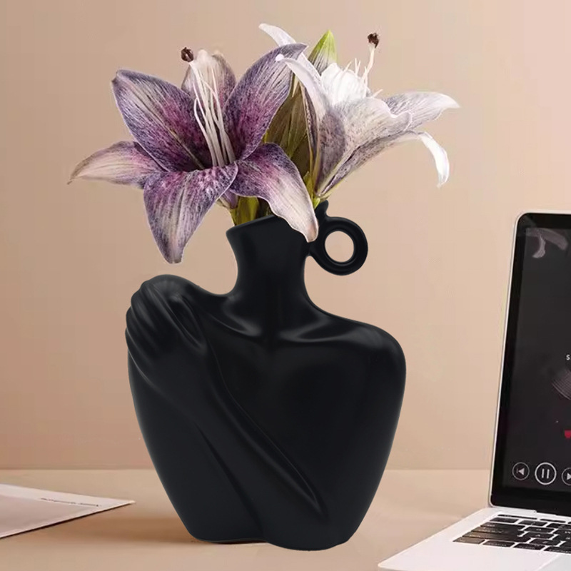 Modern Creative Body Art Earrings Girl Vase Ornaments Niche Black High-End Entrance Decoration