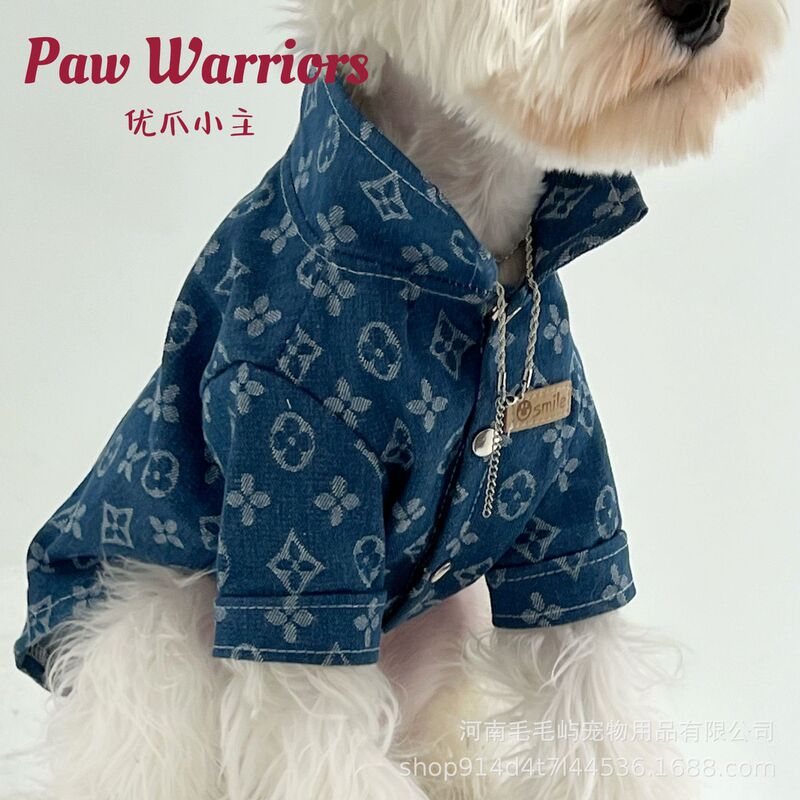 Pet Denim Shirt, Large Dog Clothes, Puppy Shirt, Pomeranian, Golden Retriever, Satsuma Teddy, Giant Cat, Trendy Blue
