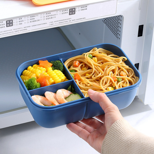 长方形塑料饭盒便当盒餐盒儿童学生手机支架微波炉大容量餐具套装