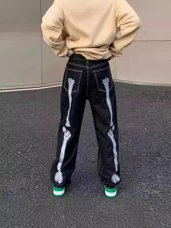 Skull Bone Embroidered Black Jeans Men Y2K Street Hip Hop Straight Loose Harajuku Casual Wide Leg Pants Skull Bone Embroidered Black Jeans Men Y2K Street Hip Hop Straight Loose Harajuku Casual Wide Leg Pants