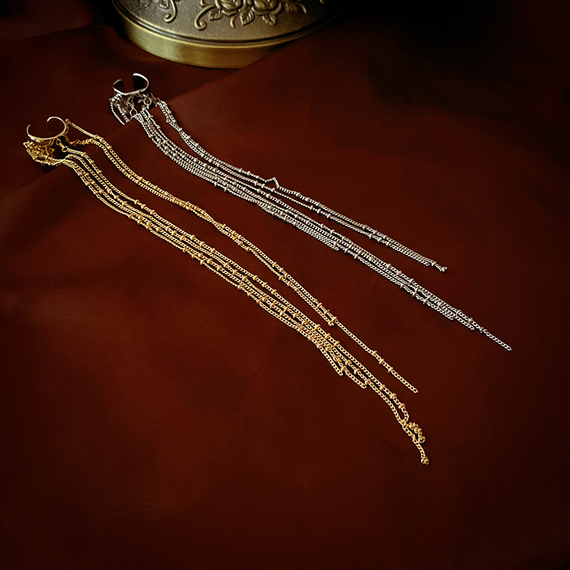 Elegante borla de cadena larga no perforada en forma de C clip de hueso de la oreja de moda personalidad temperamento viajero pendientes de alto grado para las mujeres