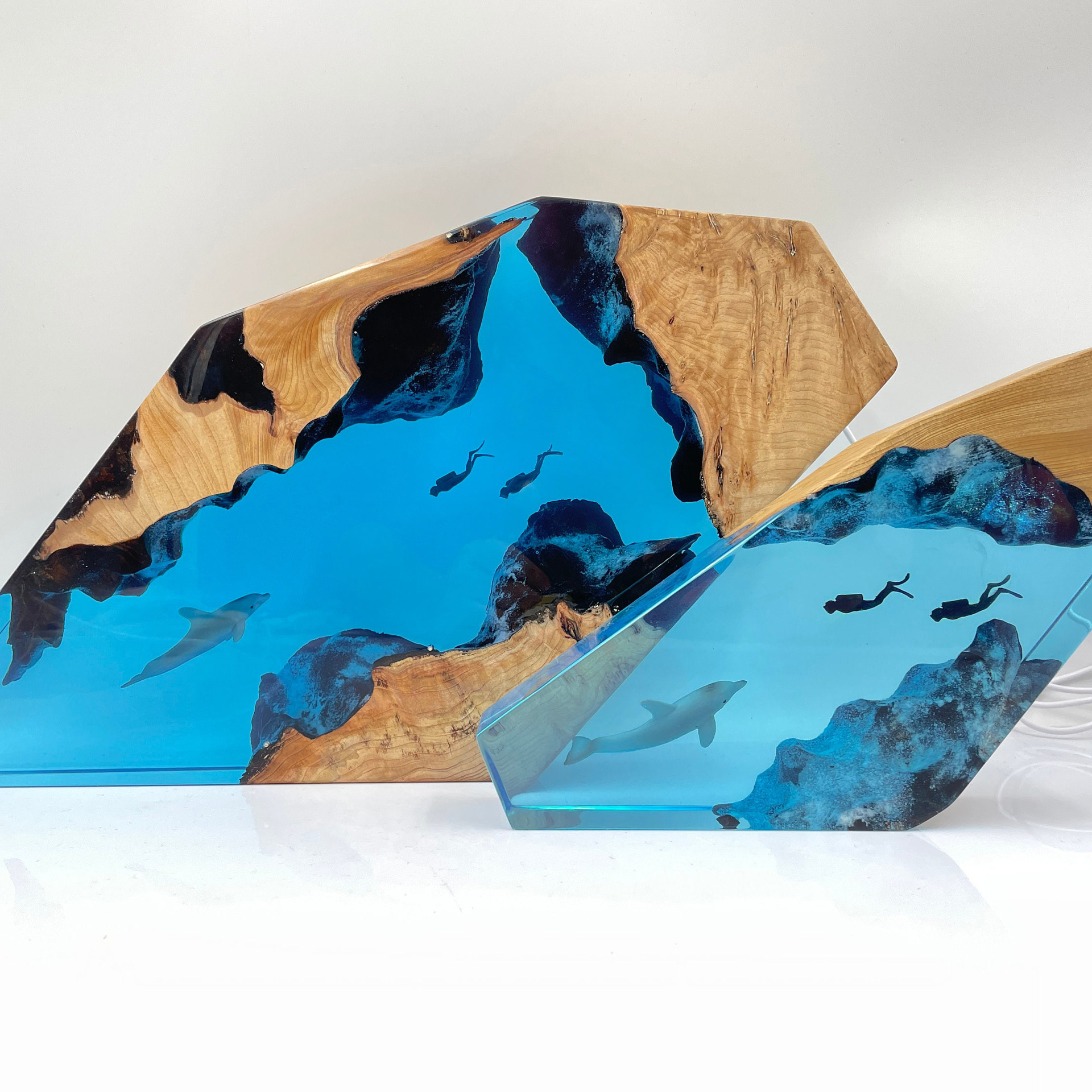 Dolfijn en duiker nachtlampje van epoxyhars voor in huis_voghion.com