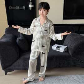 儿童条纹睡衣男孩2026韩国新款男童家居服春秋小孩长袖青少年套装