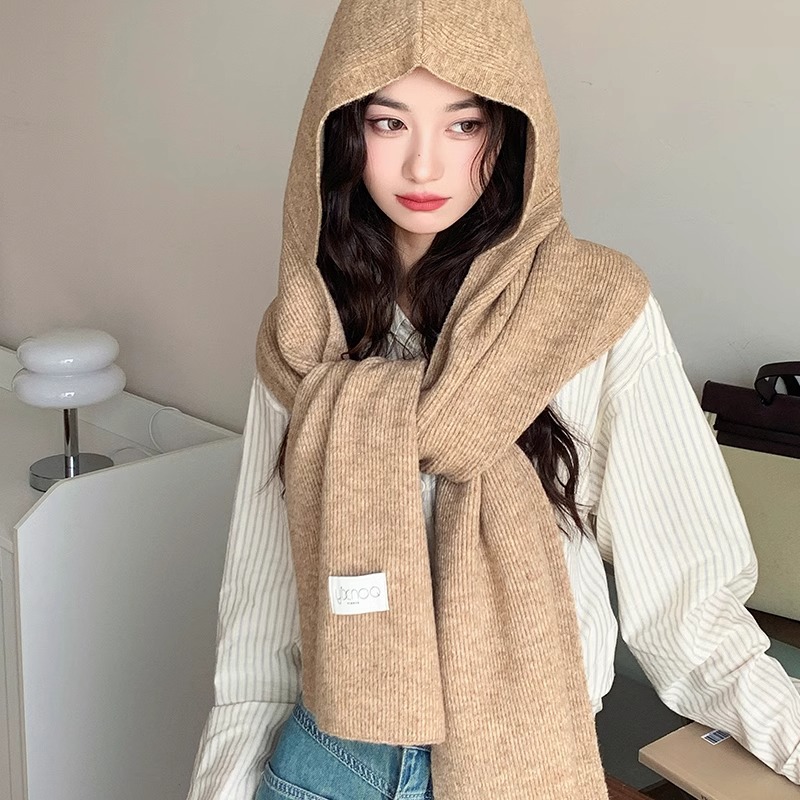 Camel scarf with hood