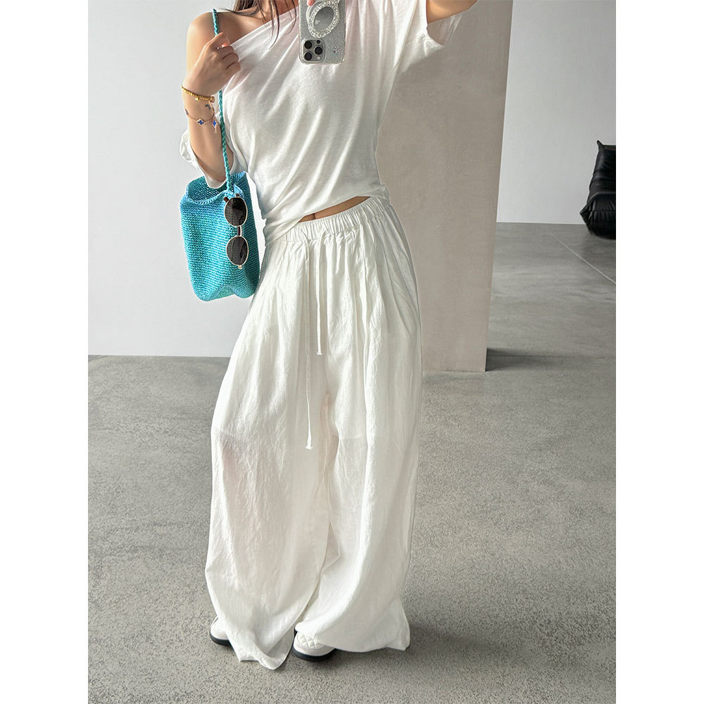 【王琪芝】主推全员自留苎麻抽绳松紧腰阔腿裤女夏百搭长裤WQ251