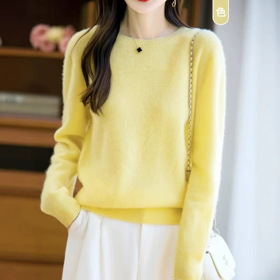 Весна и Осень Новый 100 чистый шерстяной круглый вырез с длинными рукавами женский вязаный нижний свитер