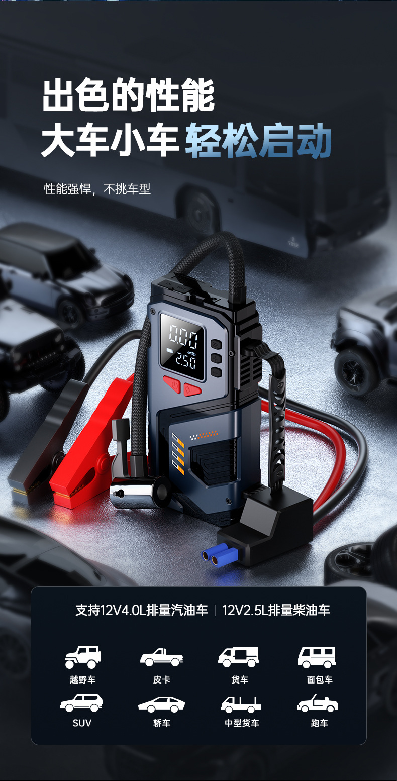 Wireless Car Air Pump, Air Pump, Emergency Starting Power Supply, All-In-One Machine, Ignition and Power Bank, Tire Pressure Monitoring