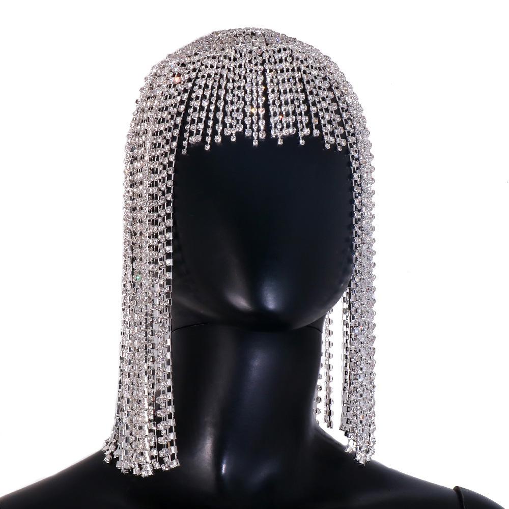 Europa y América nueva cadena del pelo del rhinestone personalidad de la moda exagerada larga borla etapa tocado accesorios para el cabello headwear