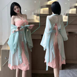 古装睡衣诱惑性感炮衣情侣暴露女装古风汉服旗袍制服免脱薄纱
