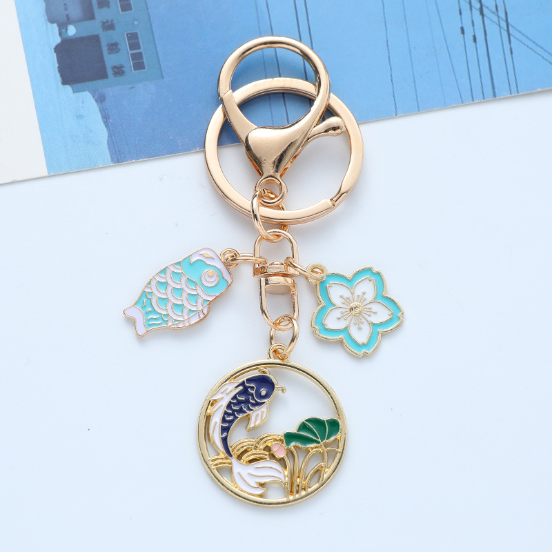 金属錦鯉キーホルダーペンダント中国風エナメル塗装神鹿仙鶴合金部品カップルバッグ掛け飾り