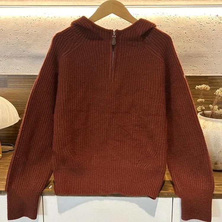大码松弛感半拉链连帽毛衣针织衫女秋冬宽松显瘦毛衣百搭外穿上衣|undefined