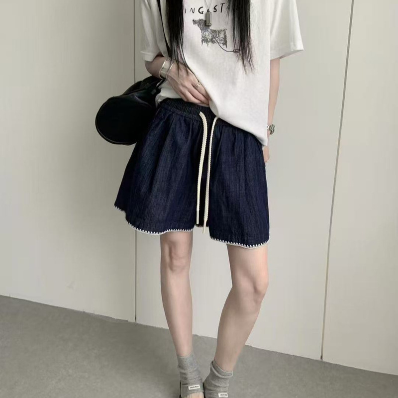 26 Summer Style Denim Shorts for Women, Embroidered Linen Shorts, Loose Casual Lazy Style Pants, New College Style Shorts