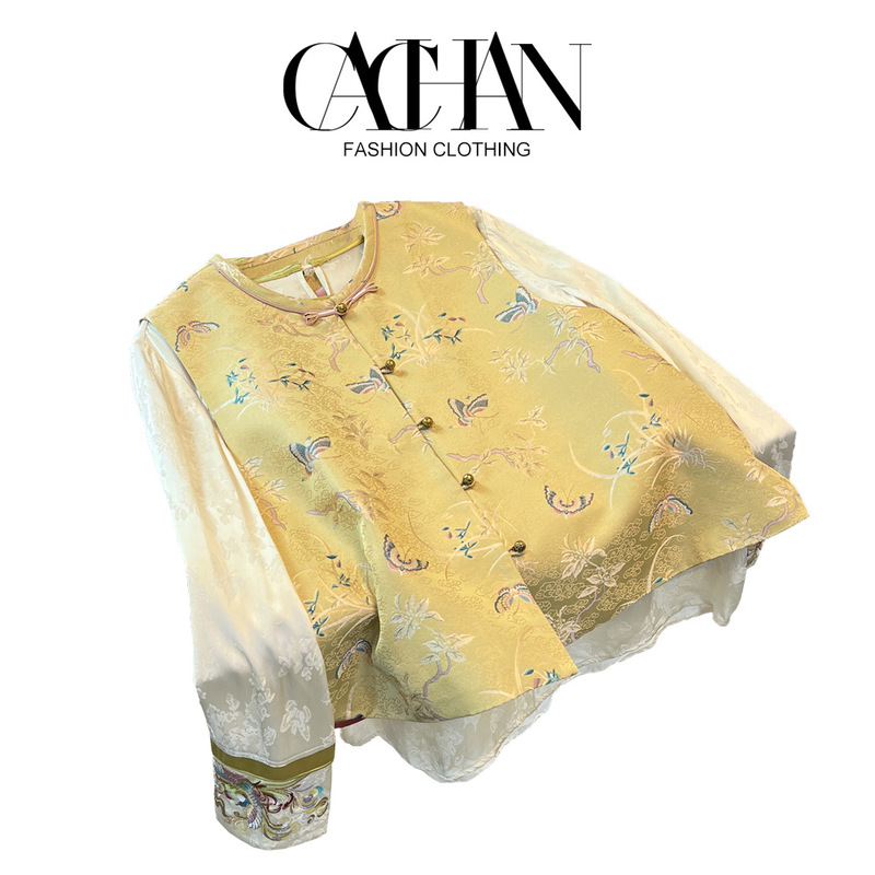 High-end Stacked Elegant Top suit Women's New Chinese Jacquard National Style Vest Inner Shirt 2025 Spring New