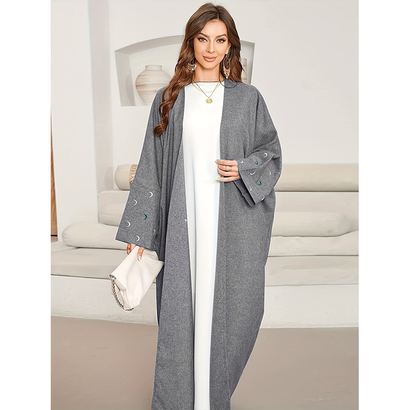 2025 New Cross-Border Bat-Sleeve Muslim Robe, Middle Eastern Elegant Cardigan With Moon Embroidered Sleeves Dress_ecoleips.com
